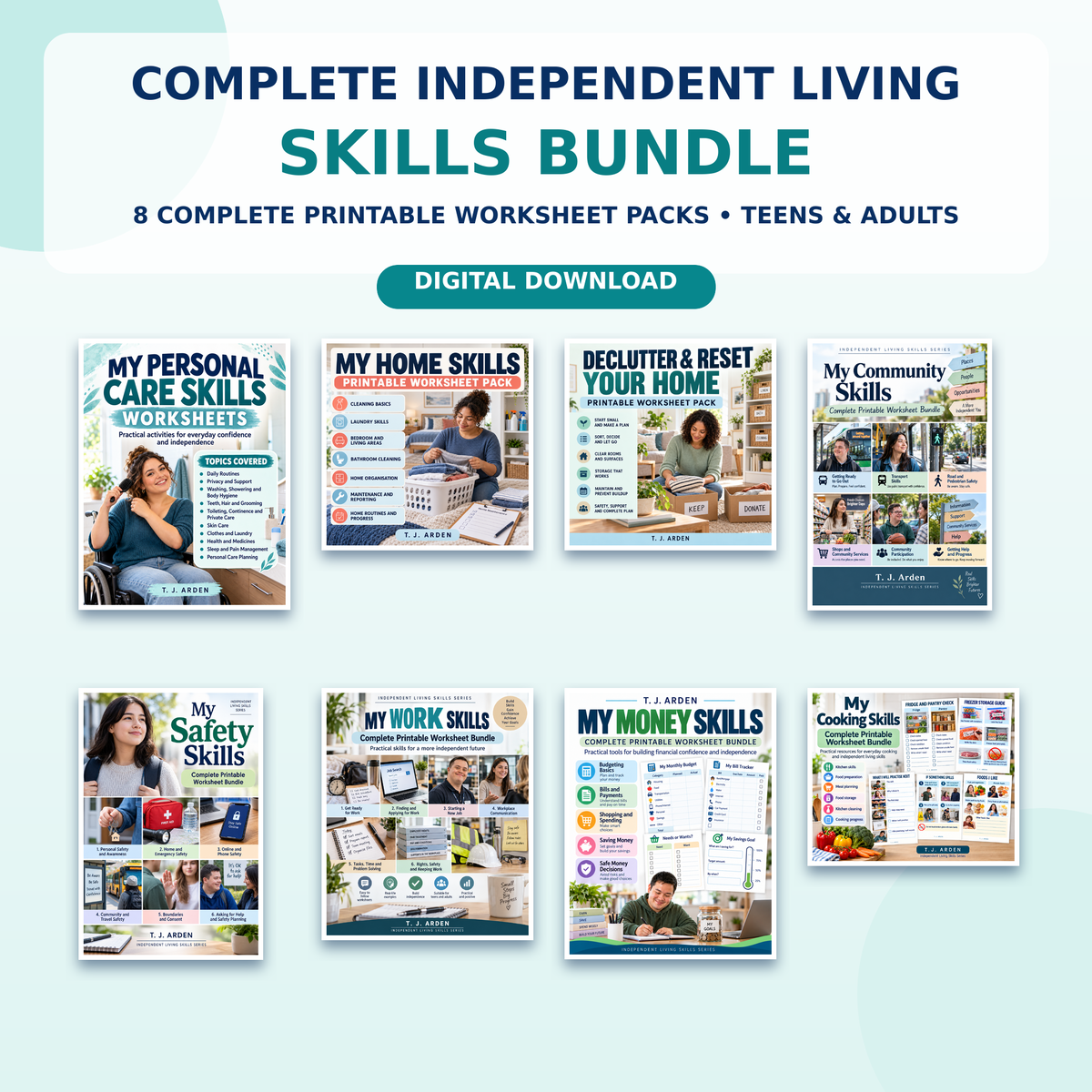 Complete Independent Living Skills Worksheet Bundle for Teens & Adults | 8 Printable Life Skills Packs